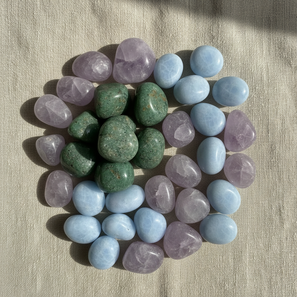 Galets roulés - Aventurine, Calcite bleue, Angélite, Améthyste