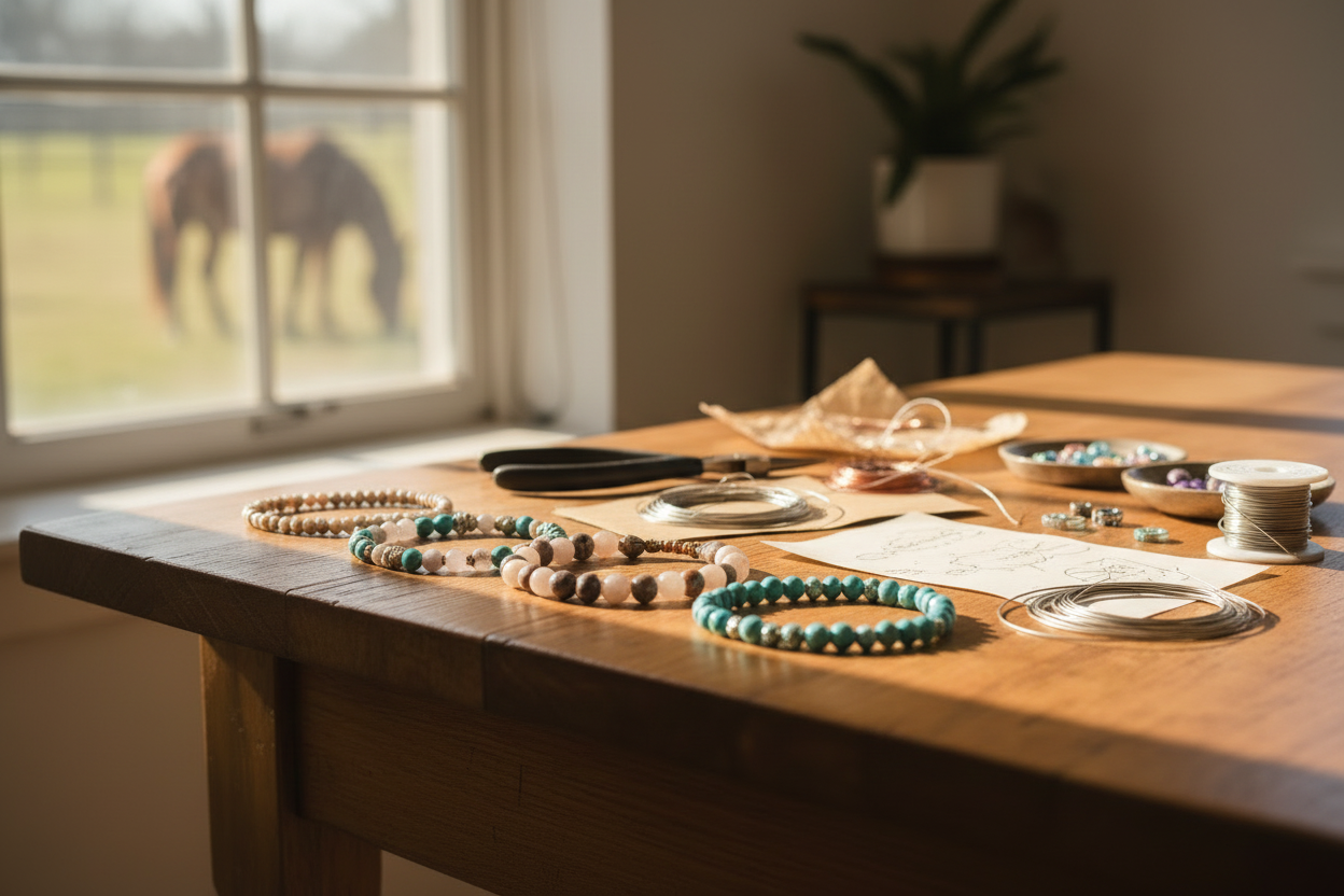 Table atelier bracelets angle bas avec cheval